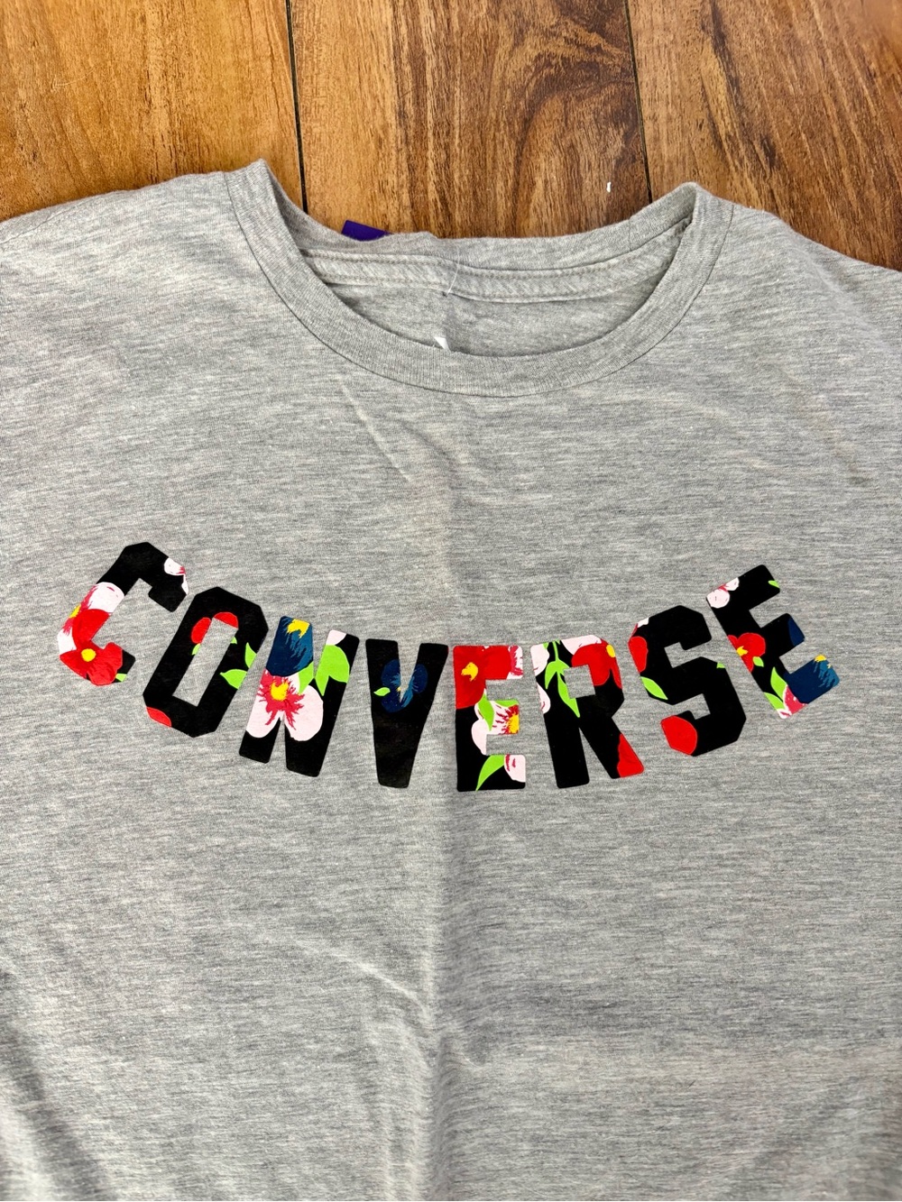 Converse Heather Gray Tee with Multicolor Floral Logo